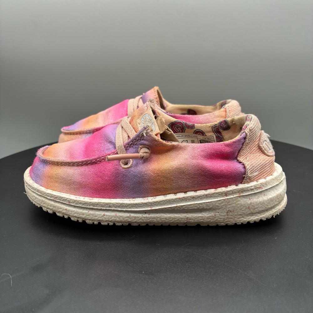 Hey Dude Wendy Sparkle Star TD 8 Girls Pink Multi Slip On Loafers - Picture 5 of 10